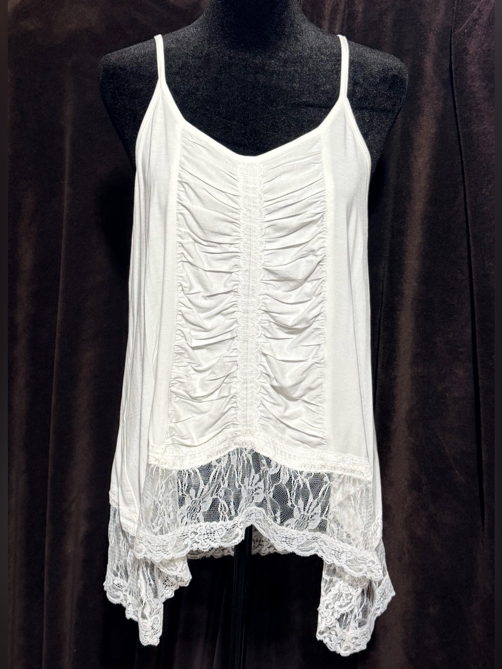NWOT POL White Lace-Trim Ruched Camisole